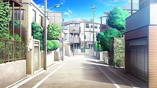 anime village wallapper, anime, landscape, city, cityscape