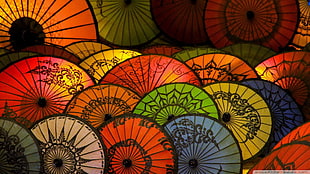 assorted-color paper umbrella lot, Japanese umbrella, umbrella