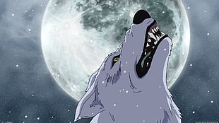 howling wolf digital wallpaper, wolf, manga, anime, Moon HD wallpaper