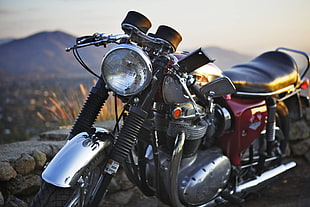 black and red motorcycle, motorcycle, 1968 BSA lightning