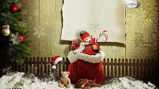 brown bear plush toys Santa gift sack HD wallpaper