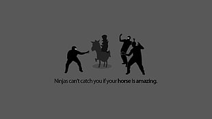 black and white Ninja's and horse illustration, ninjas, humor, simple