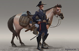 sheriff and brown horse digital art, soldier