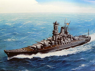 battleship illustration, warship, military, artwork, ship