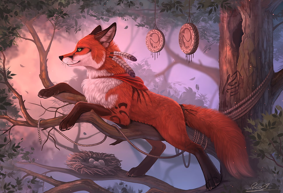 red fox character wallpaper, furry, animals, fox, fantasy art HD wallpaper