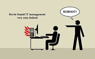 reboot! illustration, office, cartoon, computer, humor