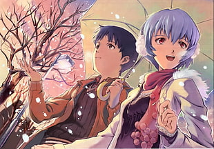 male and female anime character, anime, winter, Neon Genesis Evangelion, Ikari Shinji HD wallpaper