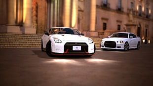 two white coupes, Gran Turismo 6, Nissan GT-R, car HD wallpaper
