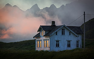 white wooden house, cottage, alone, house