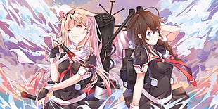 blonde and brown haired female anime characters, Kantai Collection, Yuudachi (KanColle), Shigure (KanColle)