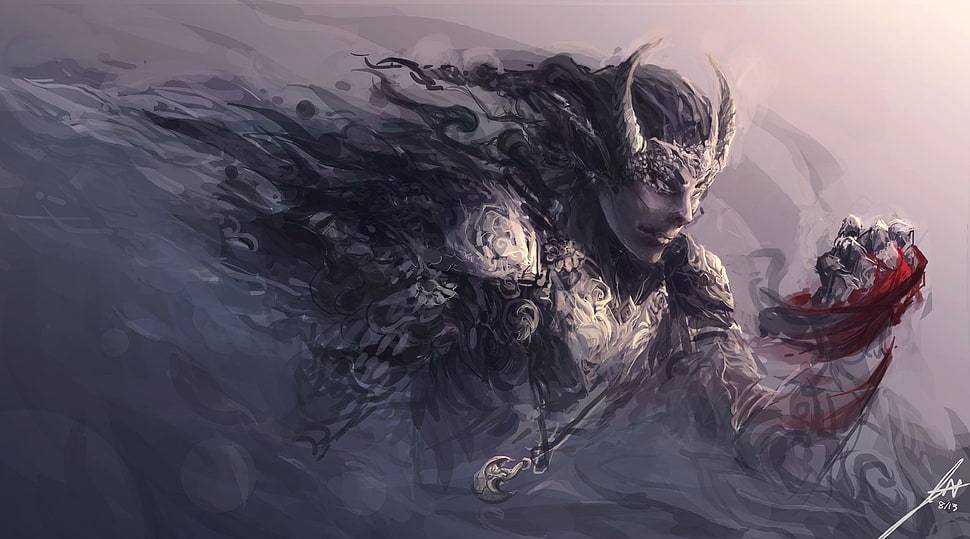 man with horn digital wallpaper, warrior, artwork, armor HD wallpaper
