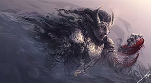 man with horn digital wallpaper, warrior, artwork, armor HD wallpaper