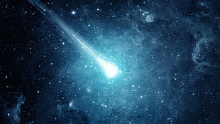 black and gray laptop computer, space, comet