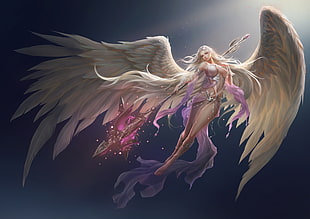 female with wings drawing, wings, no bra, nopan, see-through clothing HD wallpaper