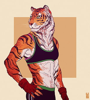 Street Fighter tiger character, Kim Nguyen, Zarnala, character design , animals HD wallpaper