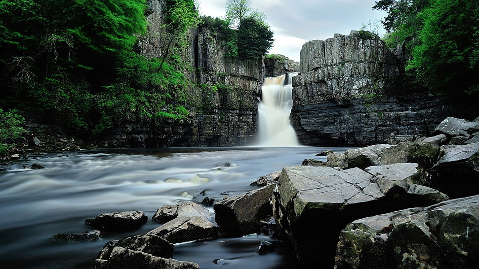 gray and black waterfalls, nature, landscape, waterfall, river HD wallpaper