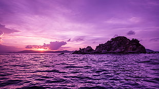 sea and island wallpaper, Pelican Island, sea, purple, sky