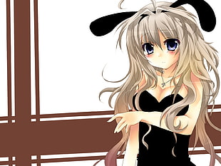 gray haired female anime character with rabbit ears headband HD wallpaper