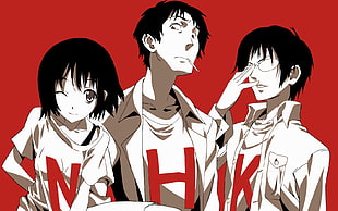 three anime characters digital wallpaper, Welcome to the NHK, Satou Tatsuhiro, Nakahara Misaki, Kaoru Yamazaki