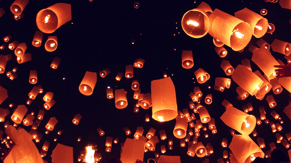brown sky lantern lot, lantern, sky lanterns HD wallpaper