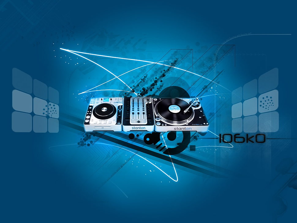 Gray DJ terminal illustration, music, digital art, turntables, blue  background HD wallpaper | Wallpaper Flare
