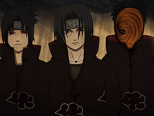 Tobi, Itachi, and Sasuke Uchiha illustration, Naruto Shippuuden, Uchiha Itachi, Uchiha Sasuke, Akatsuki