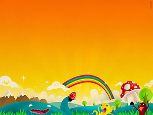 rainbow over strawberry graphics art, colorful, artwork, fantasy art HD wallpaper