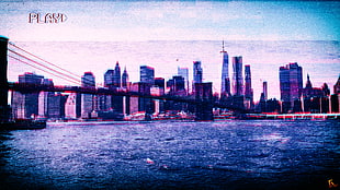 Brooklyn Bridge, New York City, VHS, vaporwave, Photoshop