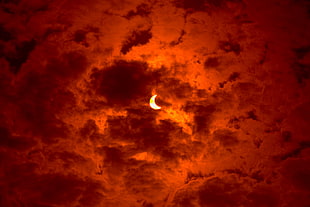 cresent moon with red clouds HD wallpaper
