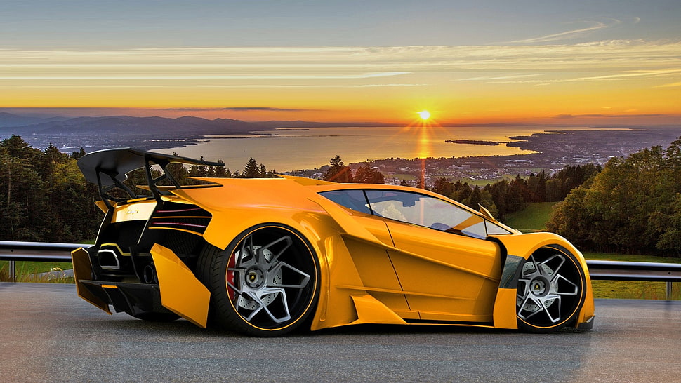 yellow sports coupe, Lamborghini, car HD wallpaper
