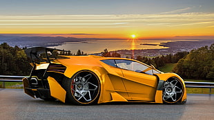 yellow sports coupe, Lamborghini, car