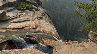 waterfalls on rocky mountain, Yosemite Valley, waterfall, rock, nature HD wallpaper