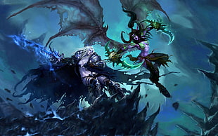Warcraft Demon Hunter and Arthas illustration HD wallpaper