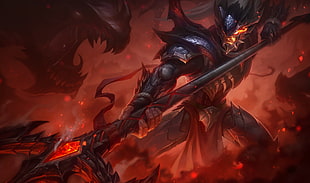 PC game character holding sword digital wallpaper, League of Legends, Xin Zhao, dragon