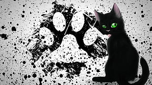 black cat illustration, painting, paws, cat, black cats