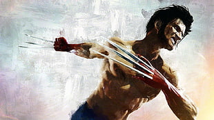 close up photo of wolverine painting HD wallpaper