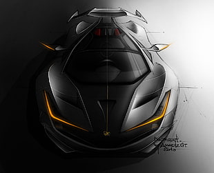 black sports car sketch, concept cars, drawing HD wallpaper