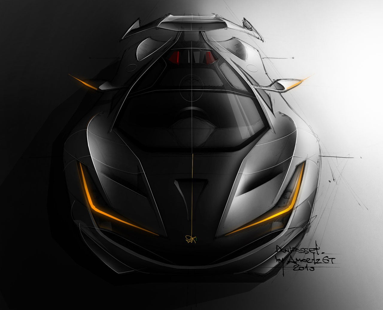 black sports car sketch, concept cars, drawing