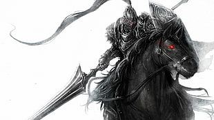 man riding horse holding sword digital wallpaper, digital art, armor, horse, warrior