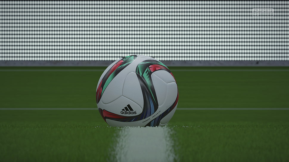white, green, and red adidas soccer ball, footballers, video games, ball, soccer HD wallpaper