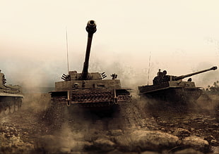 two brown battle tanks, tank, military, Tiger I, vehicle HD wallpaper