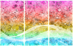 white, yellow, orange, blue and pink illustration