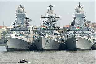 three white ships, Kolkata Class, warship, Destroyer