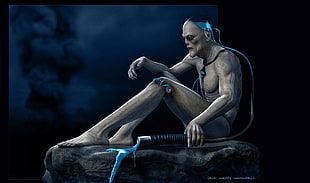 person sitting on rock wallpaper, horror, cyborg, 2006 (Year), science fiction