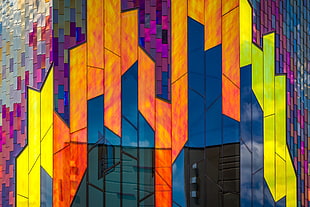 multicolored building facade, photography, colorful, glass, architecture