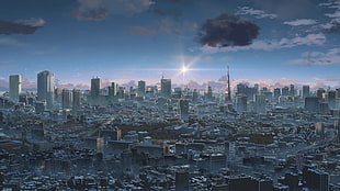 grey high rise buildings, Makoto Shinkai , Kimi no Na Wa
