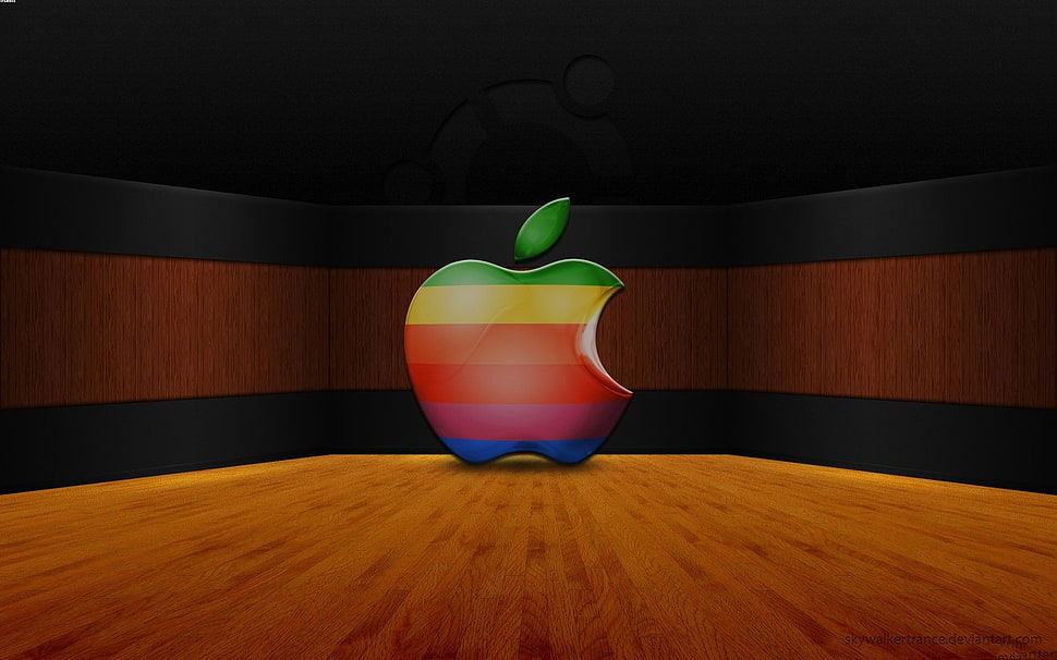 Apple logo standing on brown surface illustration HD wallpaper