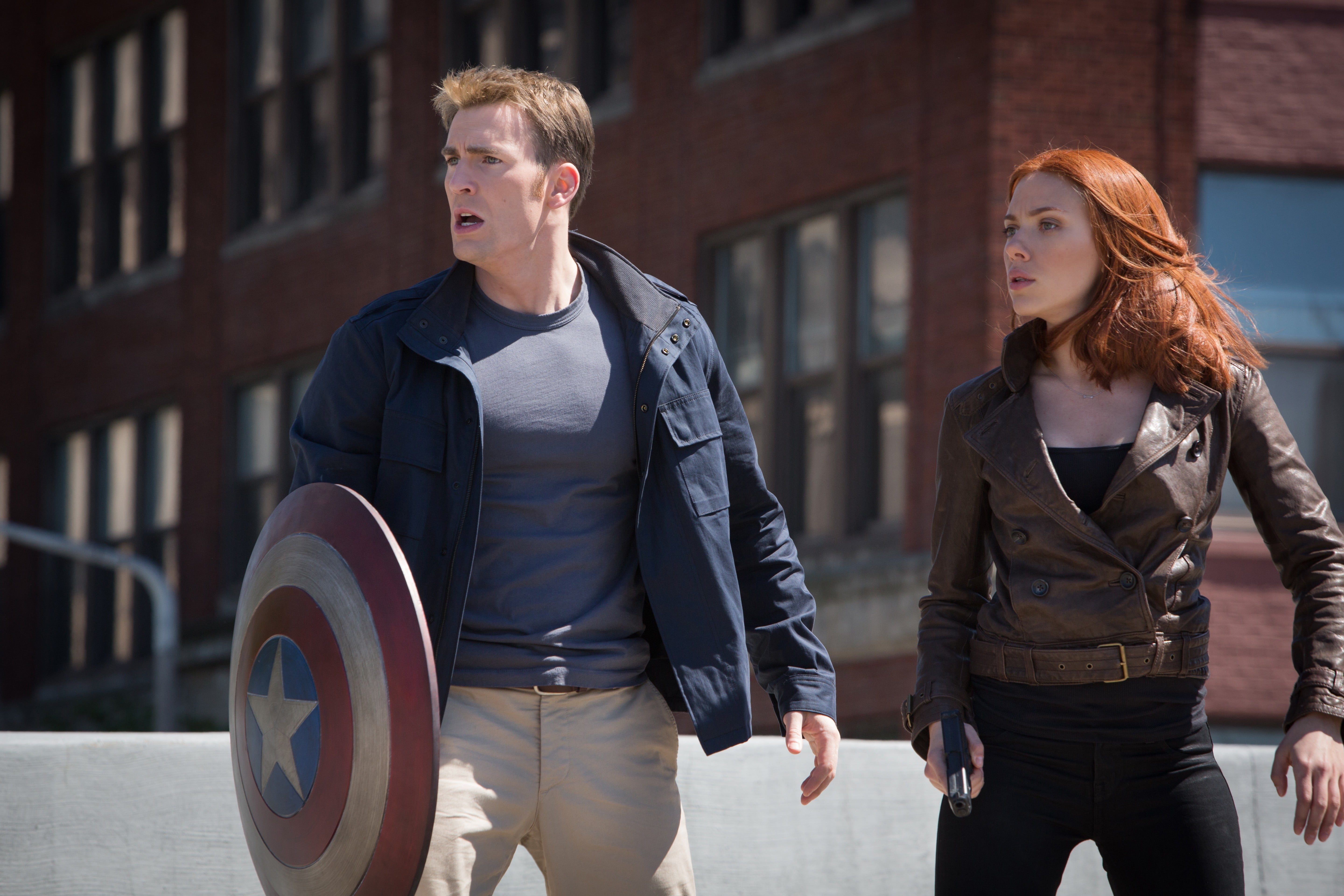 Chris Evan as Steve Rogers/ Captain America and Scarlett Johannson as Natasha Romanoff/ Black Widow in Captain America Civil War