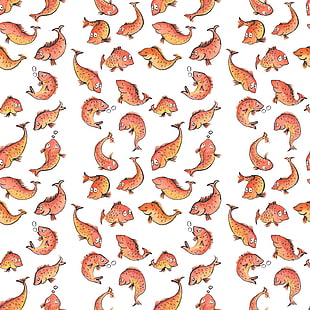 orange fishes illustration, fish, pattern, simple, yellow