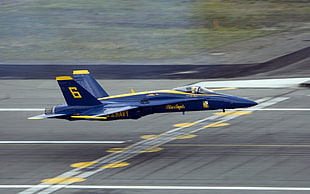 blue and yellow aircraft, McDonnell Douglas F/A-18 Hornet, Blue Angels, aircraft, vehicle